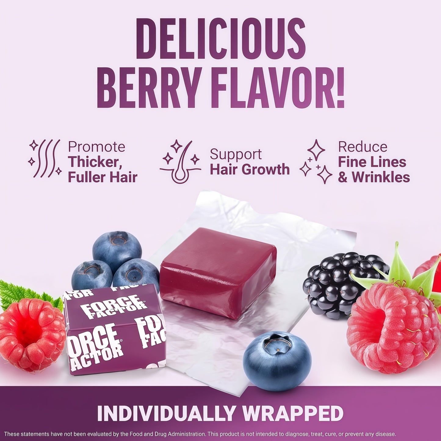 Force Factor Hair Growth Accelerator Soft Chews, Hair Growth Vitamins for Women and Men with Clinically Studied Lustriva and Biotin, Promotes Thicker, Fuller, Stronger Hair, Mixed Berry, 60 Soft Chews