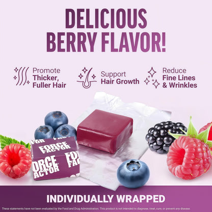 Force Factor Hair Growth Accelerator Soft Chews, Hair Growth Vitamins for Women and Men with Clinically Studied Lustriva and Biotin, Promotes Thicker, Fuller, Stronger Hair, Mixed Berry, 60 Soft Chews